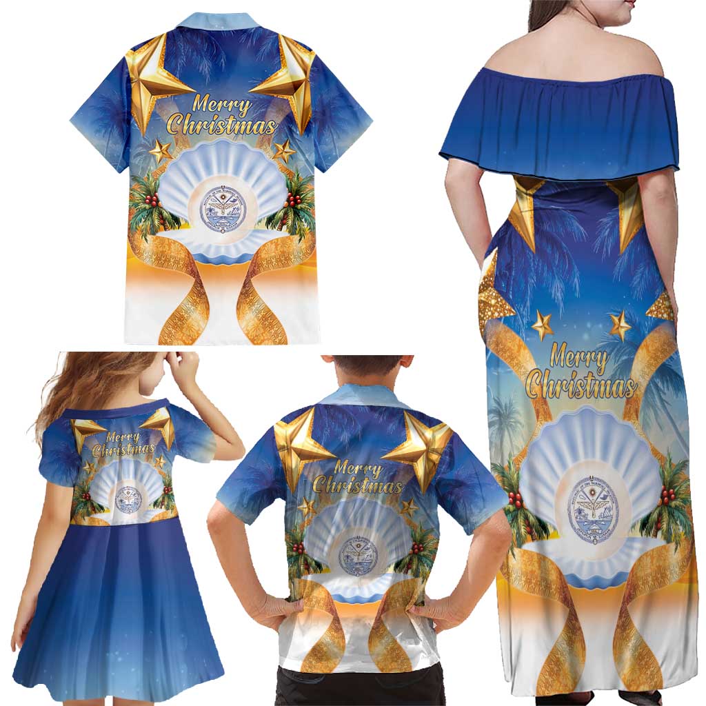 Marshall Islands Christmas Family Matching Off Shoulder Maxi Dress and Hawaiian Shirt Seashell Santa Beach Vibes - Polynesian Pride