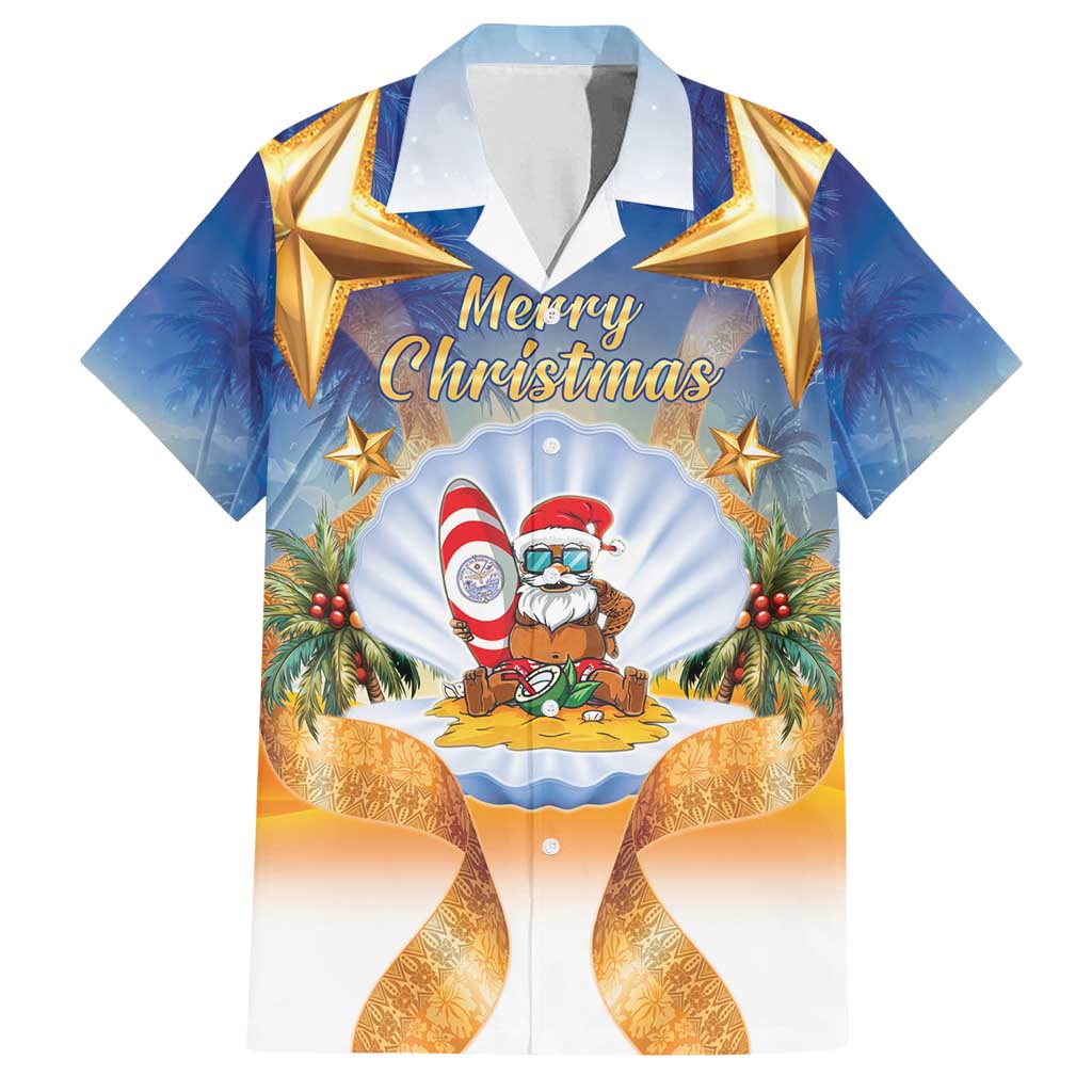 Marshall Islands Christmas Family Matching Off Shoulder Maxi Dress and Hawaiian Shirt Seashell Santa Beach Vibes - Polynesian Pride