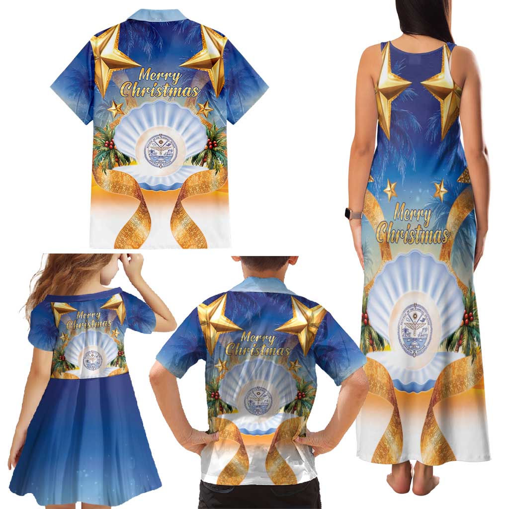 Marshall Islands Christmas Family Matching Tank Maxi Dress and Hawaiian Shirt Seashell Santa Beach Vibes - Polynesian Pride