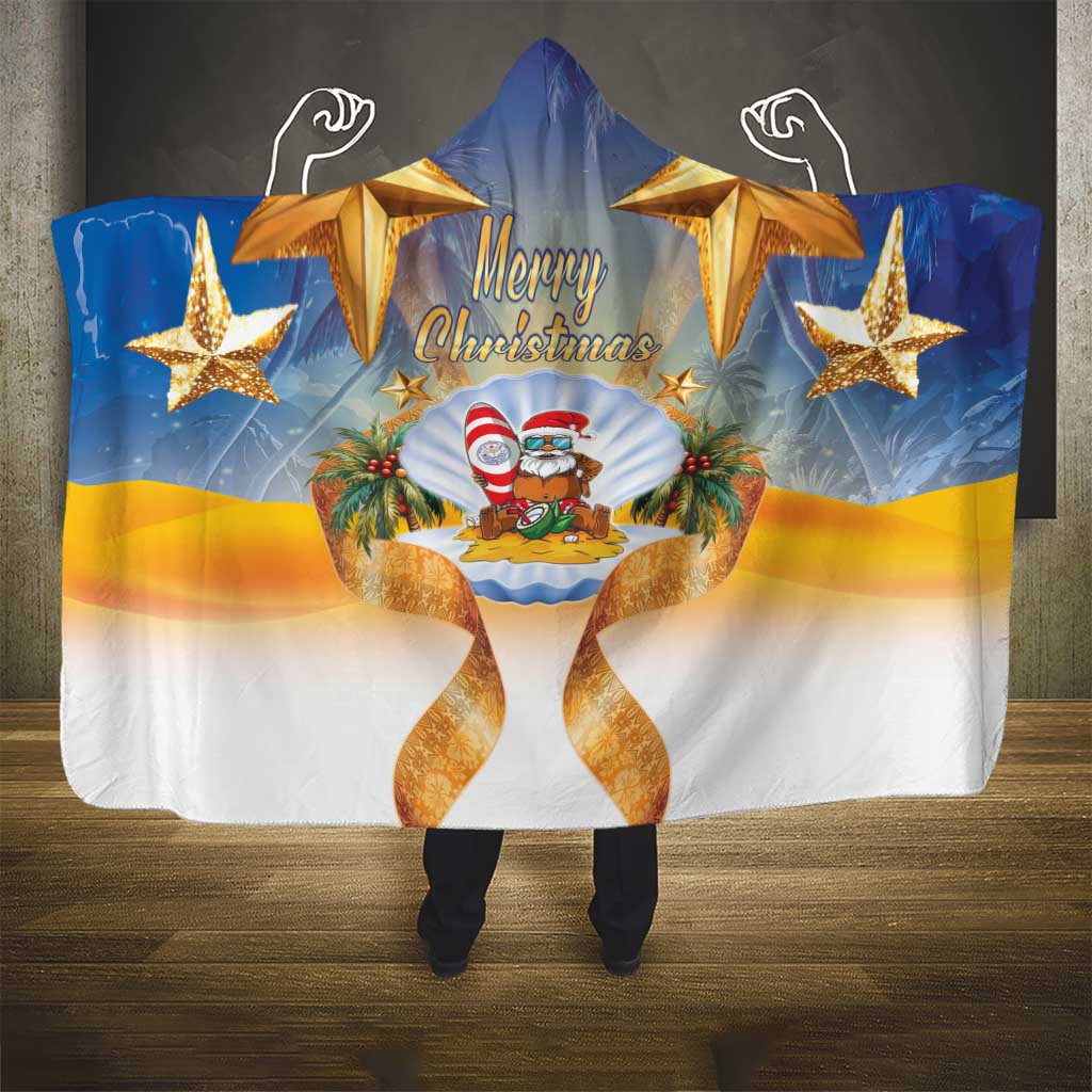 Marshall Islands Christmas Hooded Blanket Seashell Santa Beach Vibes - Polynesian Pride