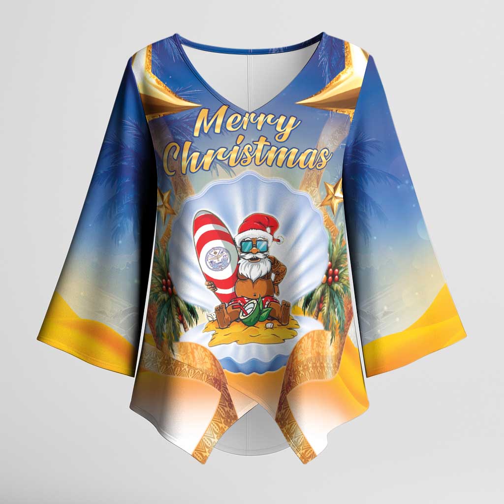 Marshall Islands Christmas Kimono Sleeve Blouse Seashell Santa Beach Vibes - Polynesian Pride