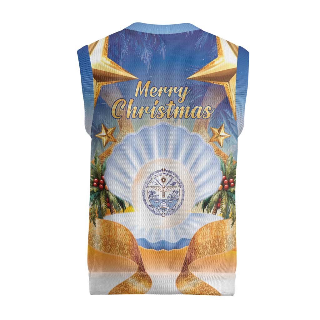 Marshall Islands Christmas Knitted V-Neck Vest Seashell Santa Beach Vibes - Polynesian Pride
