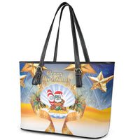 Marshall Islands Christmas Leather Tote Bag Seashell Santa Beach Vibes - Polynesian Pride
