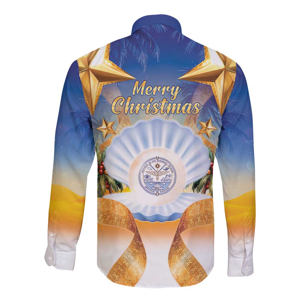 Marshall Islands Christmas Long Sleeve Button Shirt Seashell Santa Beach Vibes - Polynesian Pride