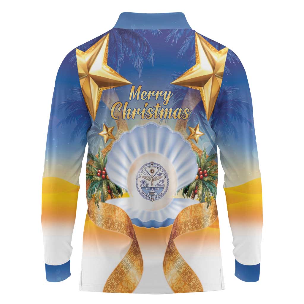 Marshall Islands Christmas Long Sleeve Polo Shirt Seashell Santa Beach Vibes - Polynesian Pride