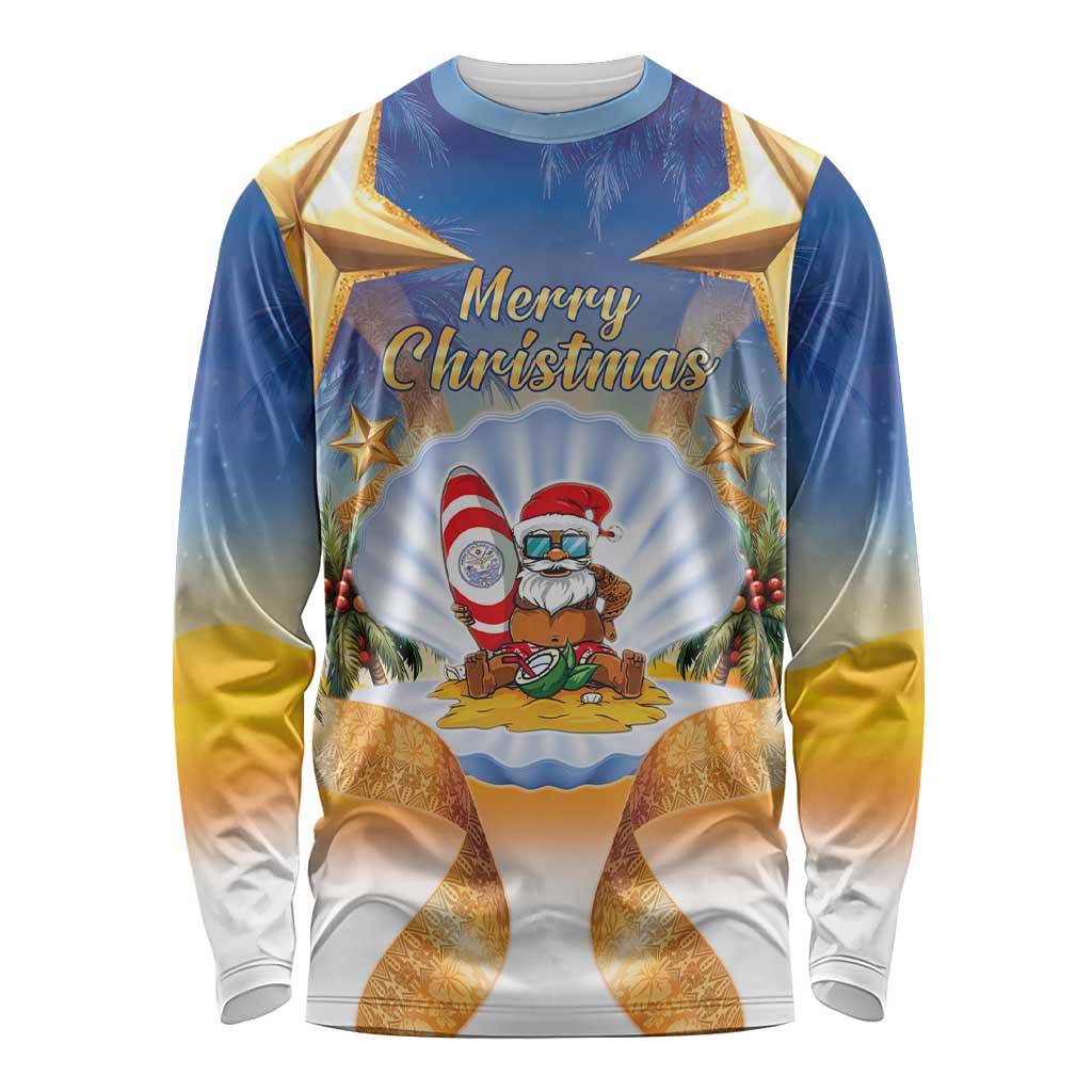 Marshall Islands Christmas Long Sleeve Shirt Seashell Santa Beach Vibes - Polynesian Pride