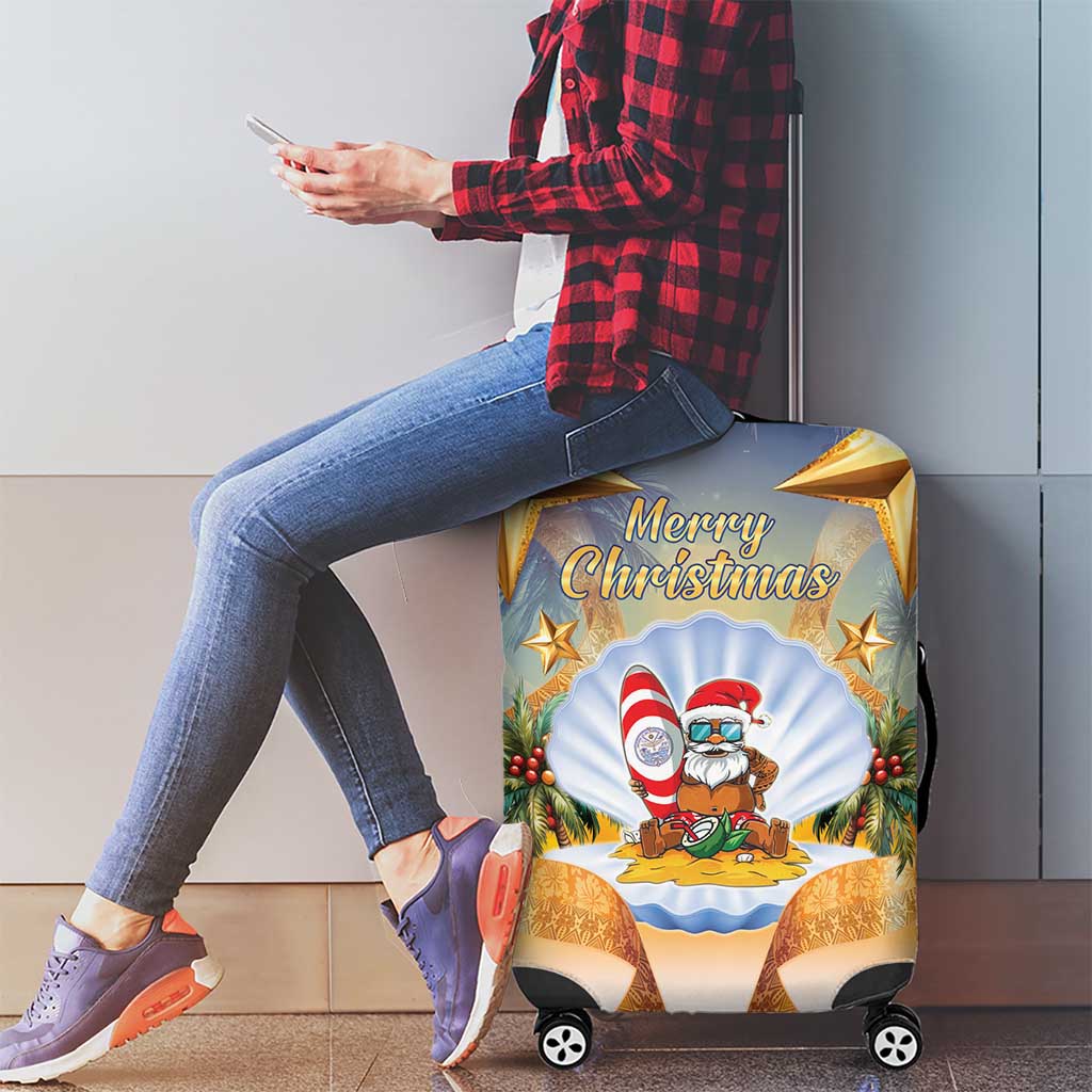 Marshall Islands Christmas Luggage Cover Seashell Santa Beach Vibes - Polynesian Pride