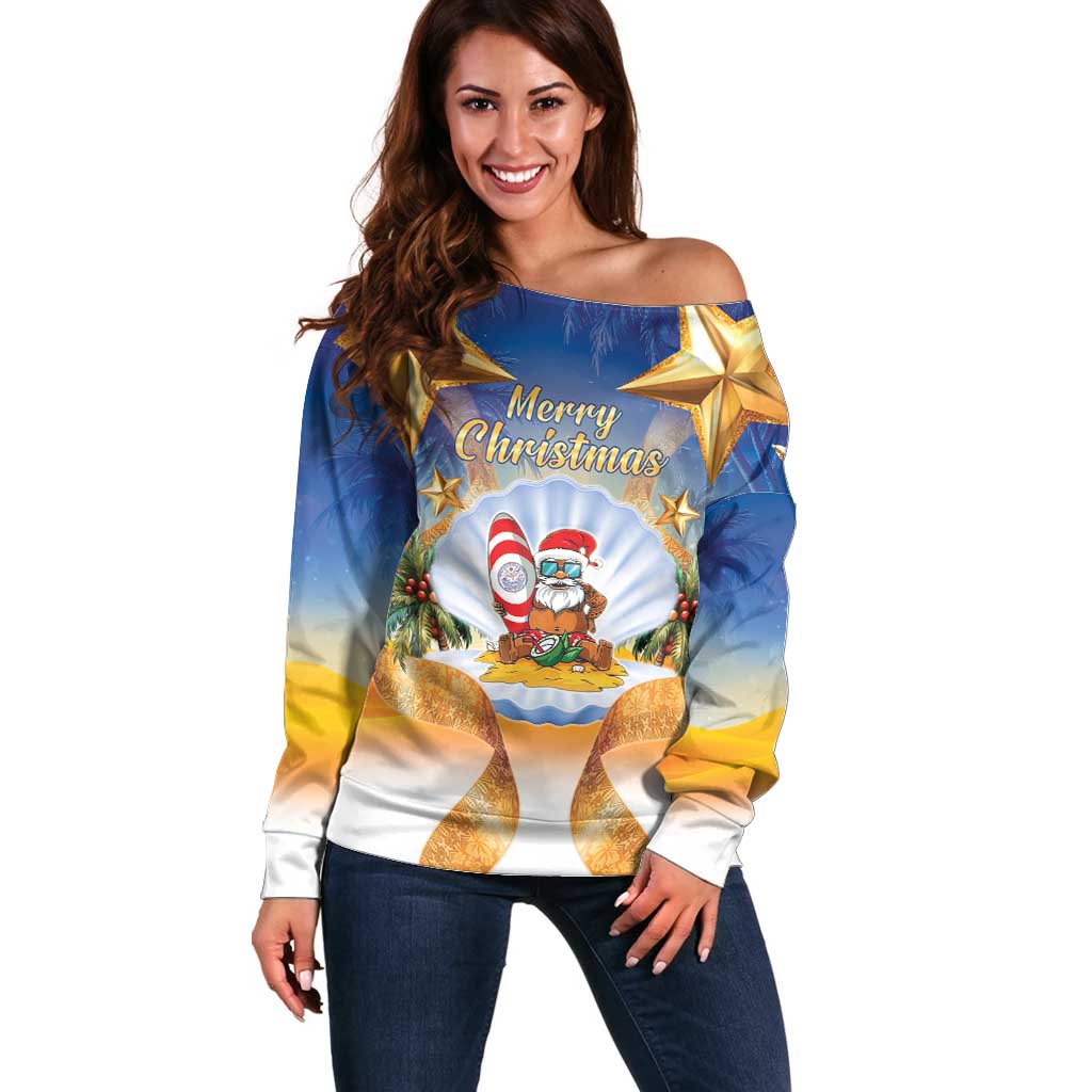 Marshall Islands Christmas Off Shoulder Sweater Seashell Santa Beach Vibes - Polynesian Pride
