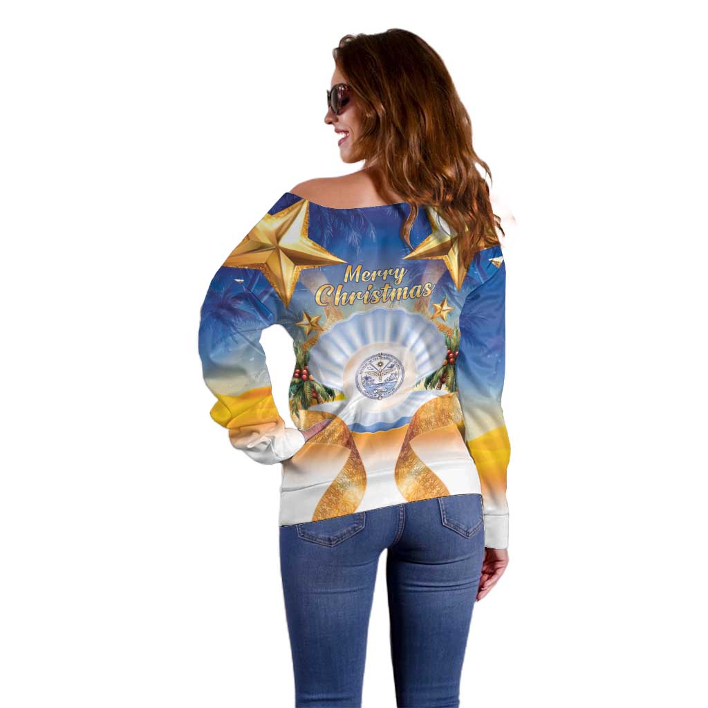 Marshall Islands Christmas Off Shoulder Sweater Seashell Santa Beach Vibes - Polynesian Pride