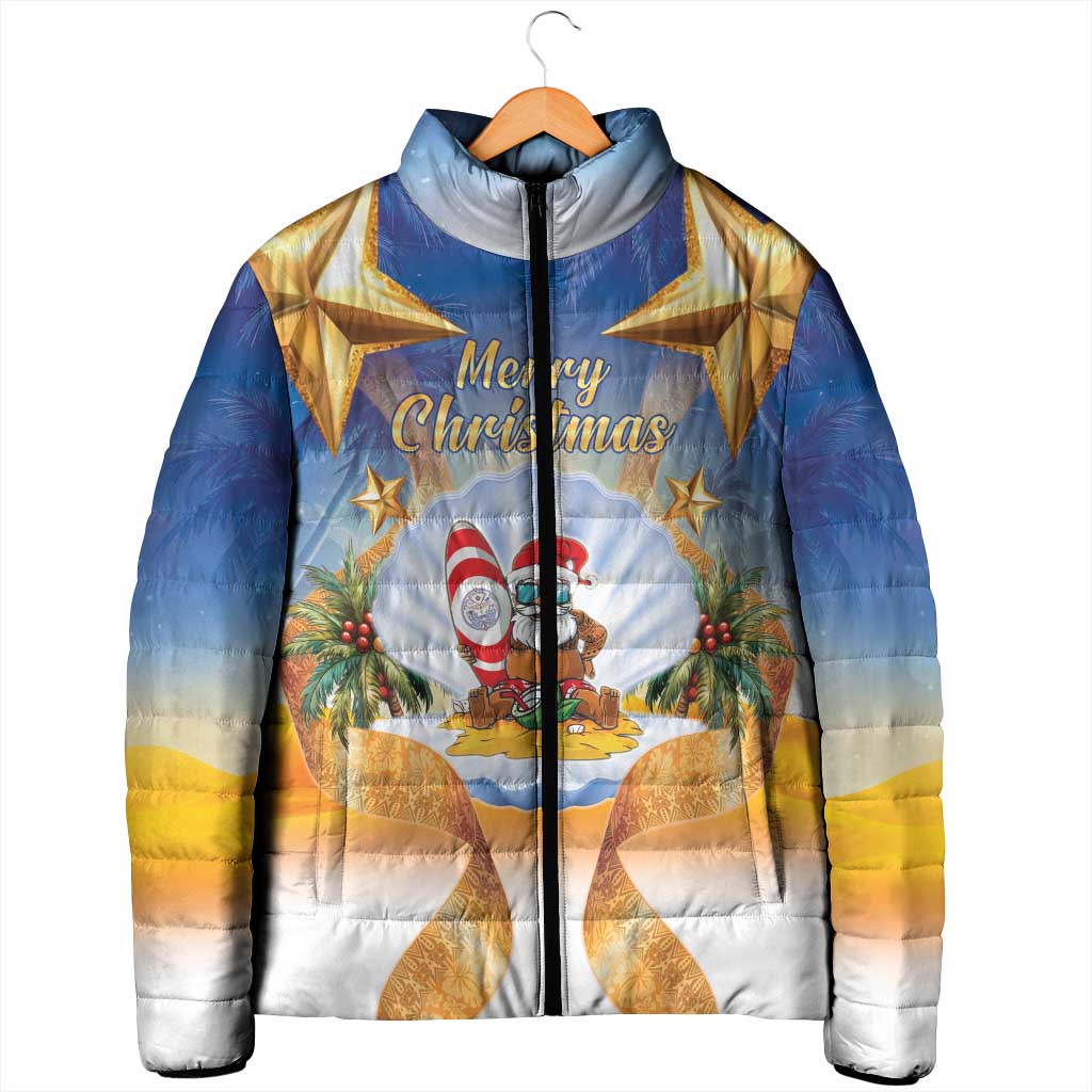 Marshall Islands Christmas Padded Jacket Seashell Santa Beach Vibes - Polynesian Pride