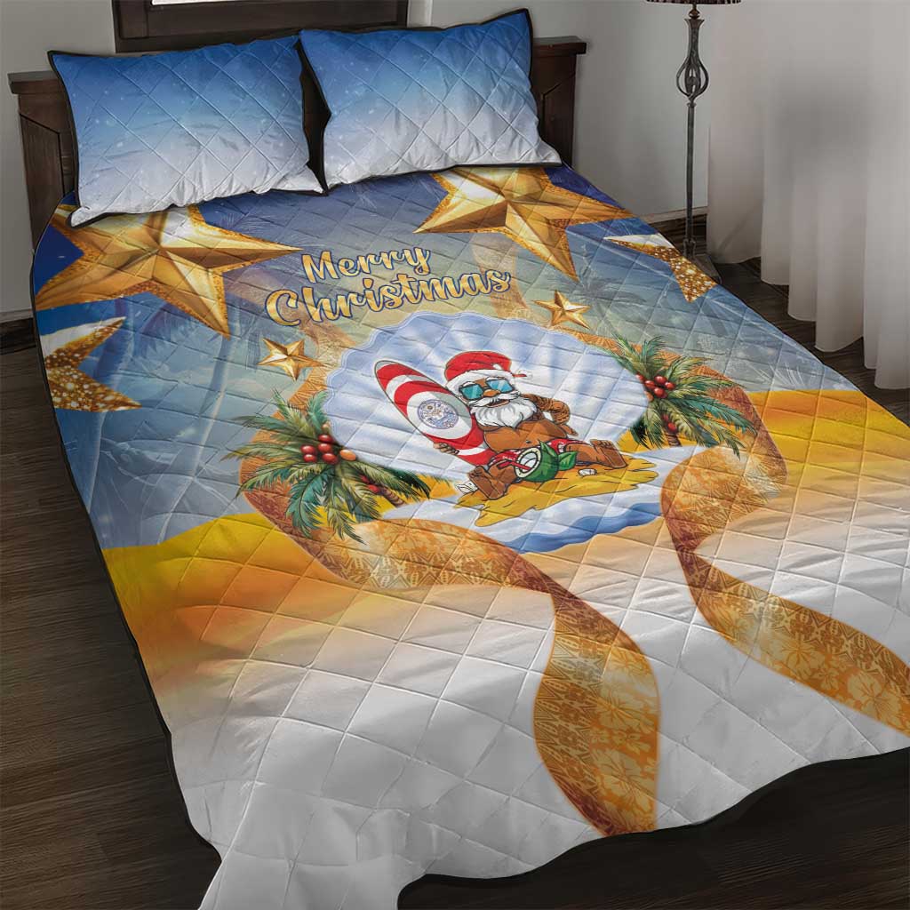 Marshall Islands Christmas Quilt Bed Set Seashell Santa Beach Vibes - Polynesian Pride
