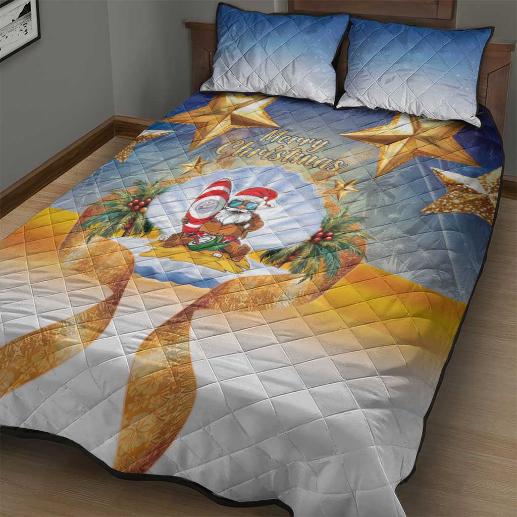 Marshall Islands Christmas Quilt Bed Set Seashell Santa Beach Vibes - Polynesian Pride