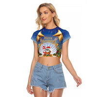 Marshall Islands Christmas Raglan Cropped T Shirt Seashell Santa Beach Vibes - Polynesian Pride