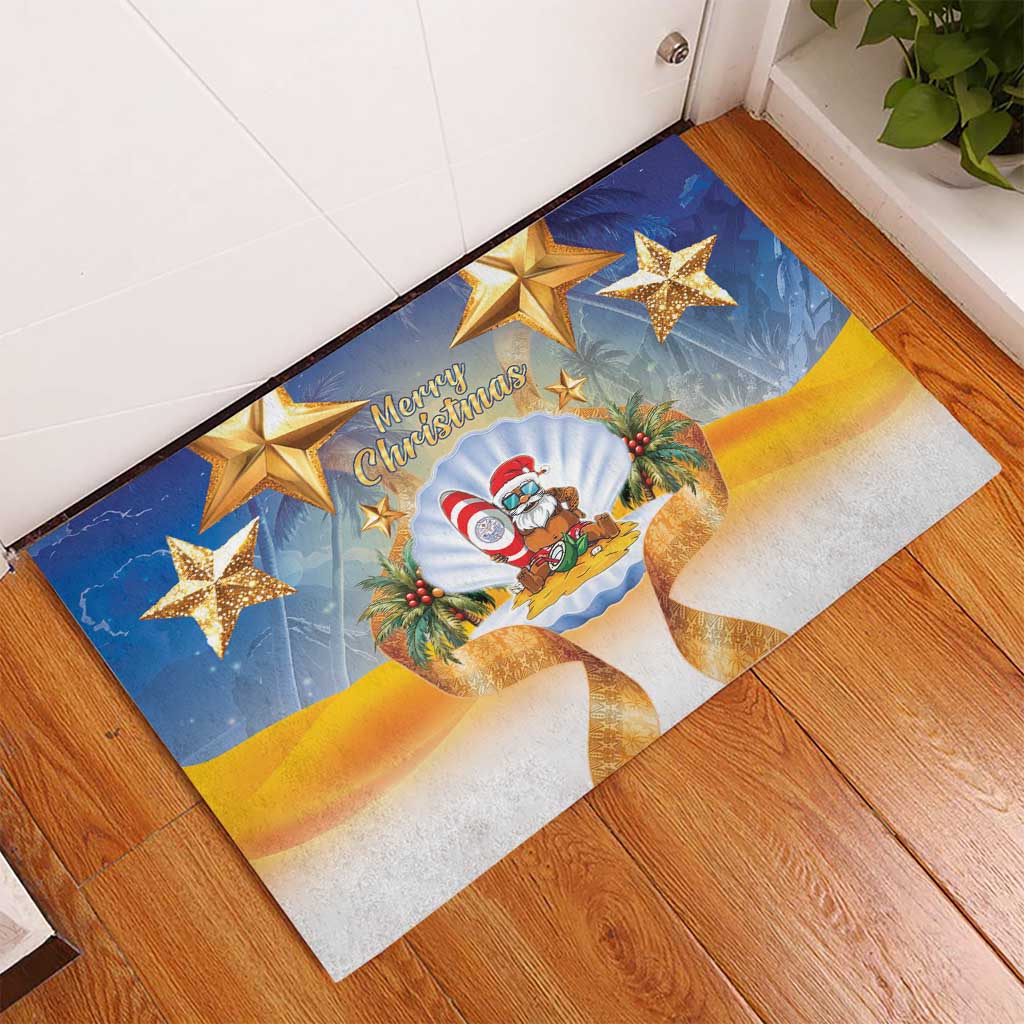 Marshall Islands Christmas Rubber Doormat Seashell Santa Beach Vibes - Polynesian Pride