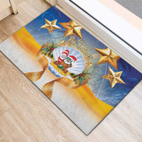 Marshall Islands Christmas Rubber Doormat Seashell Santa Beach Vibes - Polynesian Pride
