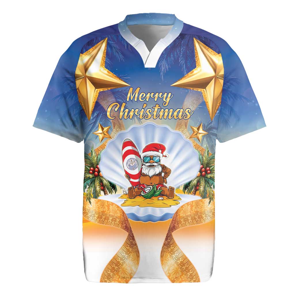 Marshall Islands Christmas Rugby Jersey Seashell Santa Beach Vibes - Polynesian Pride