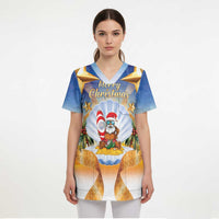 Marshall Islands Christmas Scrub Top Seashell Santa Beach Vibes - Polynesian Pride