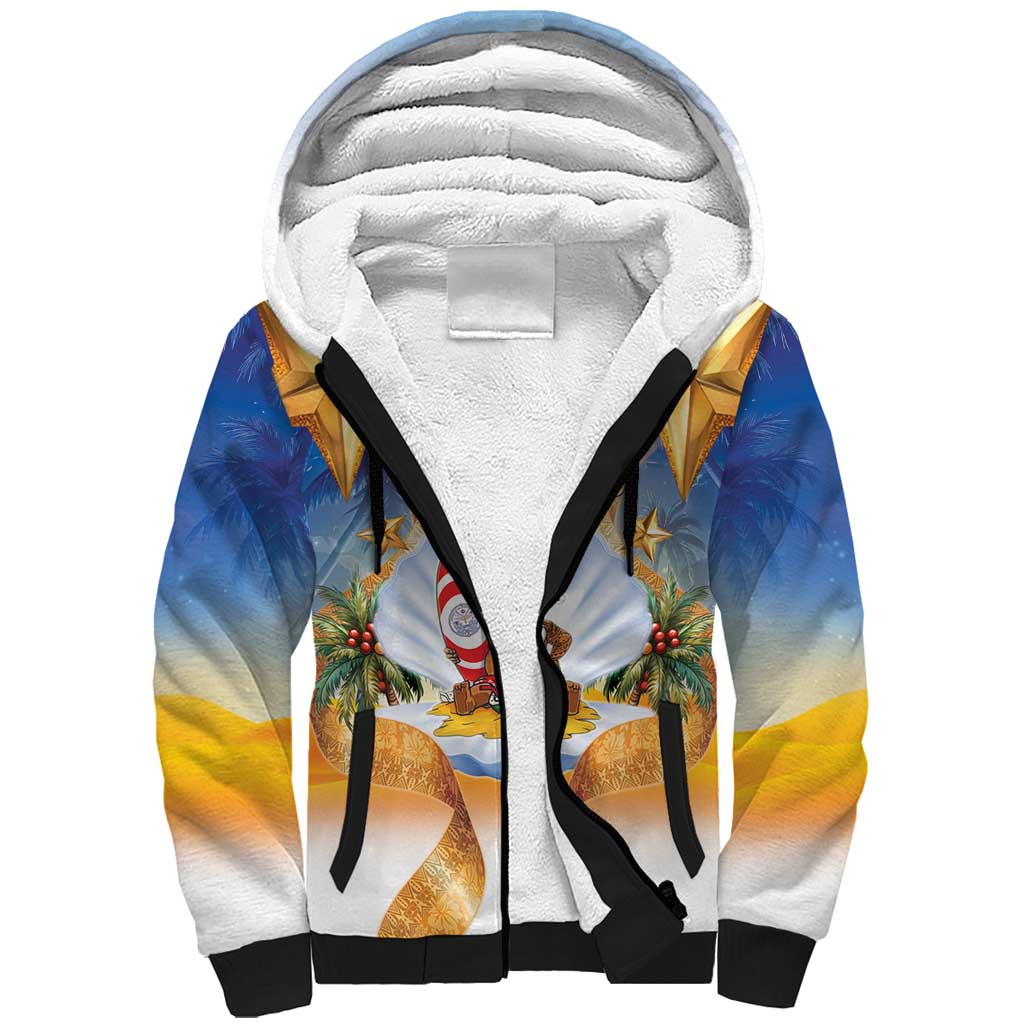 Marshall Islands Christmas Sherpa Hoodie Seashell Santa Beach Vibes - Polynesian Pride