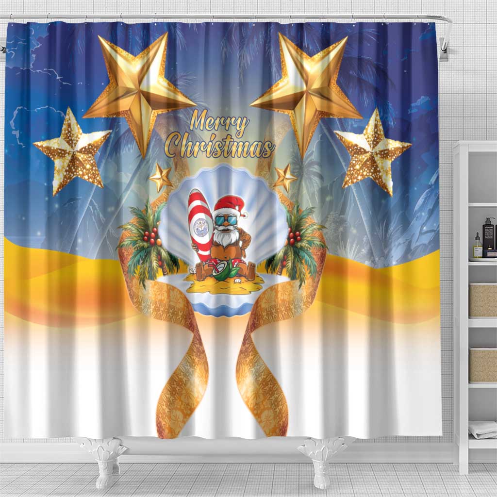 Marshall Islands Christmas Shower Curtain Seashell Santa Beach Vibes - Polynesian Pride