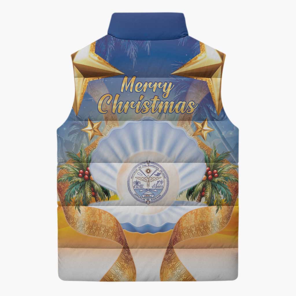 Marshall Islands Christmas Sleeveless Puffer Jacket Seashell Santa Beach Vibes - Polynesian Pride