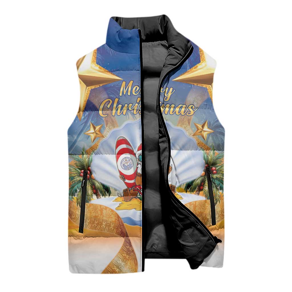 Marshall Islands Christmas Sleeveless Puffer Jacket Seashell Santa Beach Vibes - Polynesian Pride