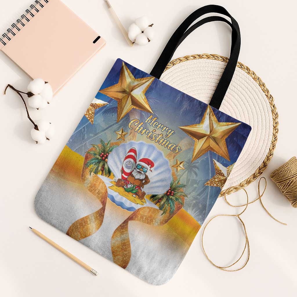 Marshall Islands Christmas Tote Bag Seashell Santa Beach Vibes - Polynesian Pride