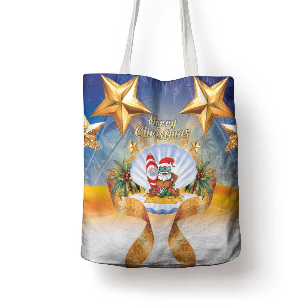 Marshall Islands Christmas Tote Bag Seashell Santa Beach Vibes - Polynesian Pride