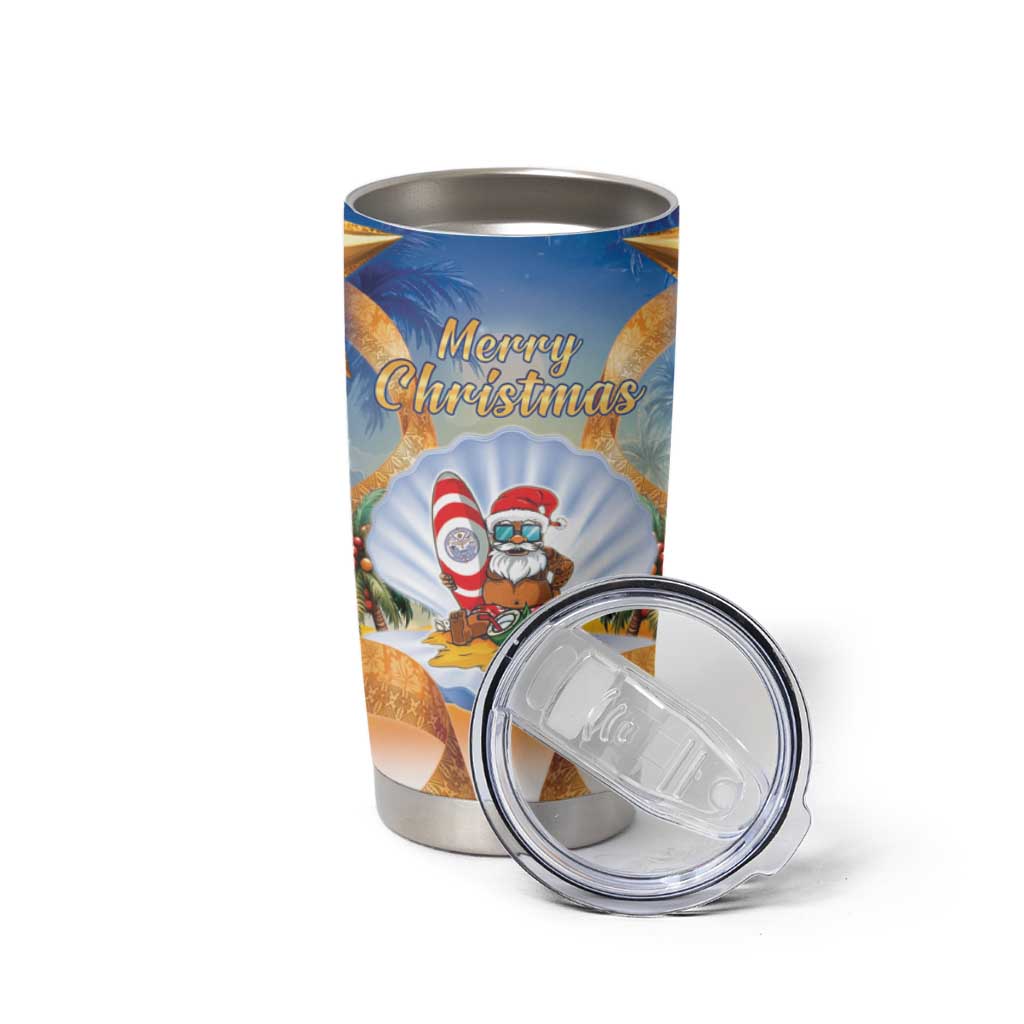 Marshall Islands Christmas Tumbler Cup Seashell Santa Beach Vibes - Polynesian Pride