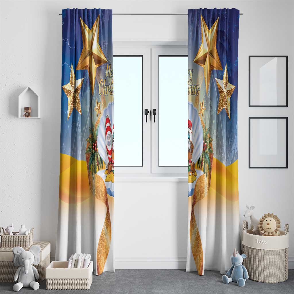 Marshall Islands Christmas Window Curtain Seashell Santa Beach Vibes - Polynesian Pride