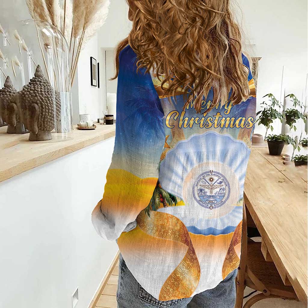 Marshall Islands Christmas Women Casual Shirt Seashell Santa Beach Vibes - Polynesian Pride
