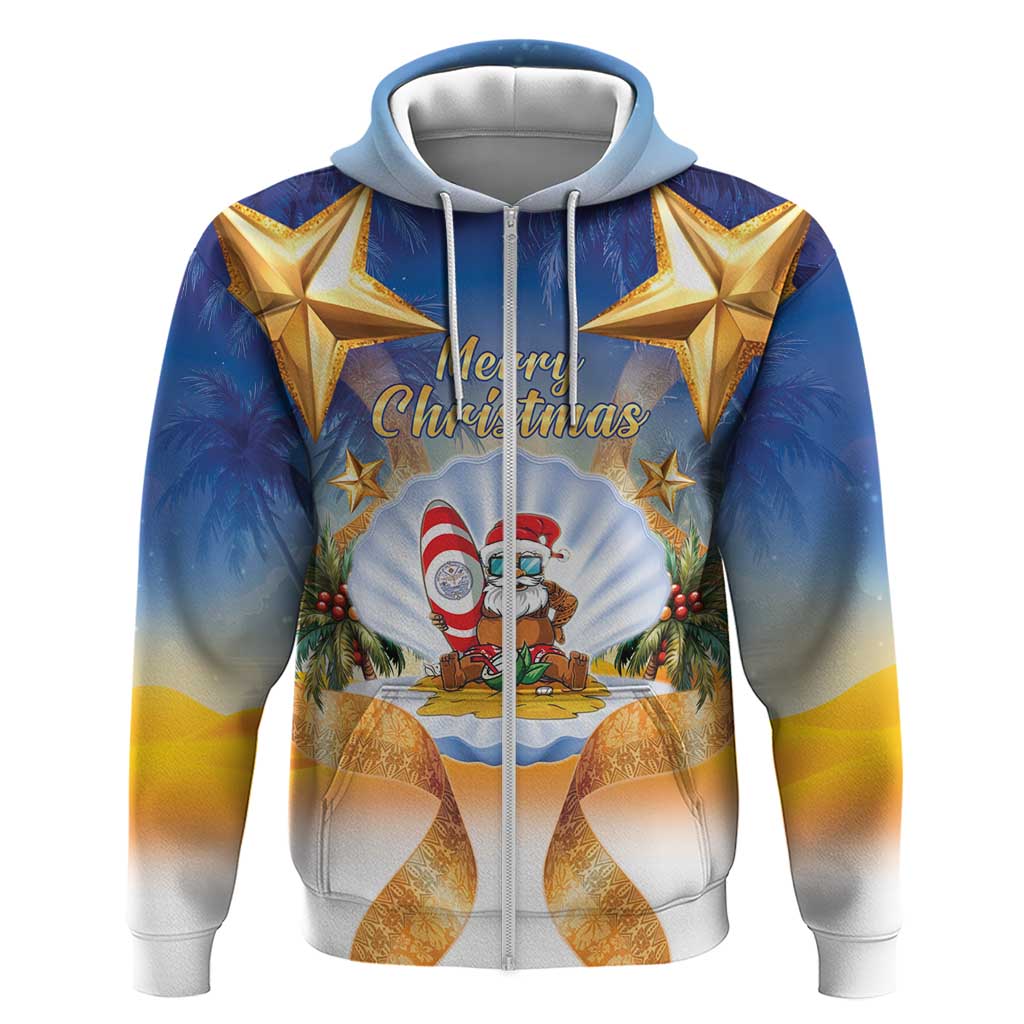 Marshall Islands Christmas Zip Hoodie Seashell Santa Beach Vibes - Polynesian Pride
