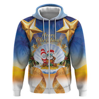 Marshall Islands Christmas Zip Hoodie Seashell Santa Beach Vibes - Polynesian Pride