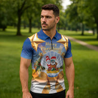 Marshall Islands Christmas Zipper Polo Shirt Seashell Santa Beach Vibes - Polynesian Pride