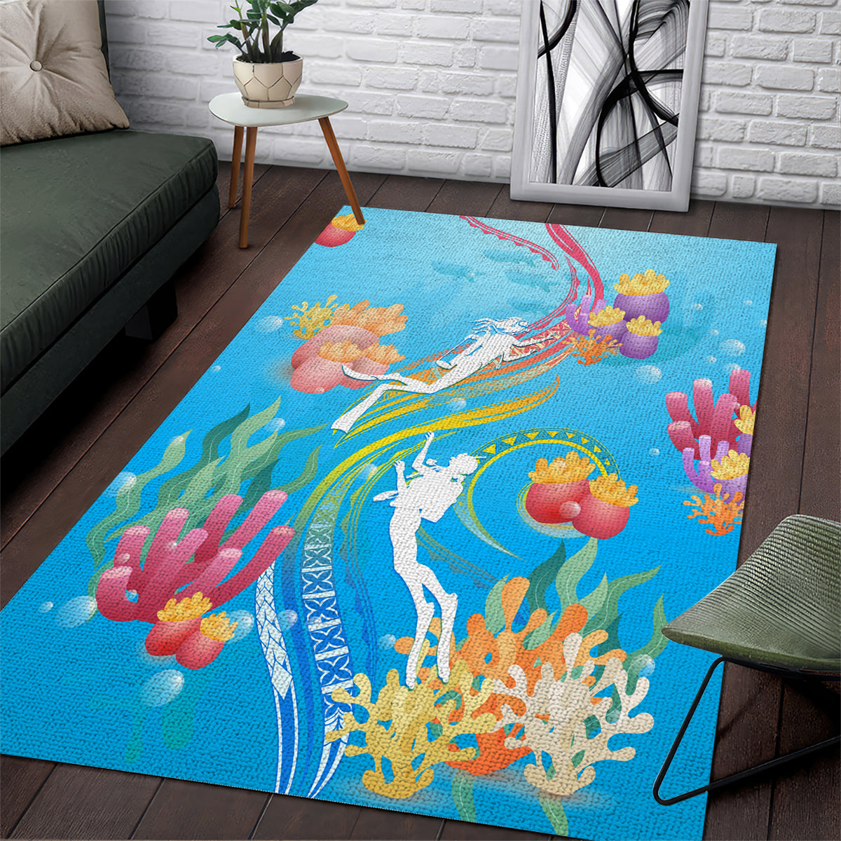 Under The Sea Scuba Diving Area Rug Polynesian Pattern LT05 Blue - Polynesian Pride