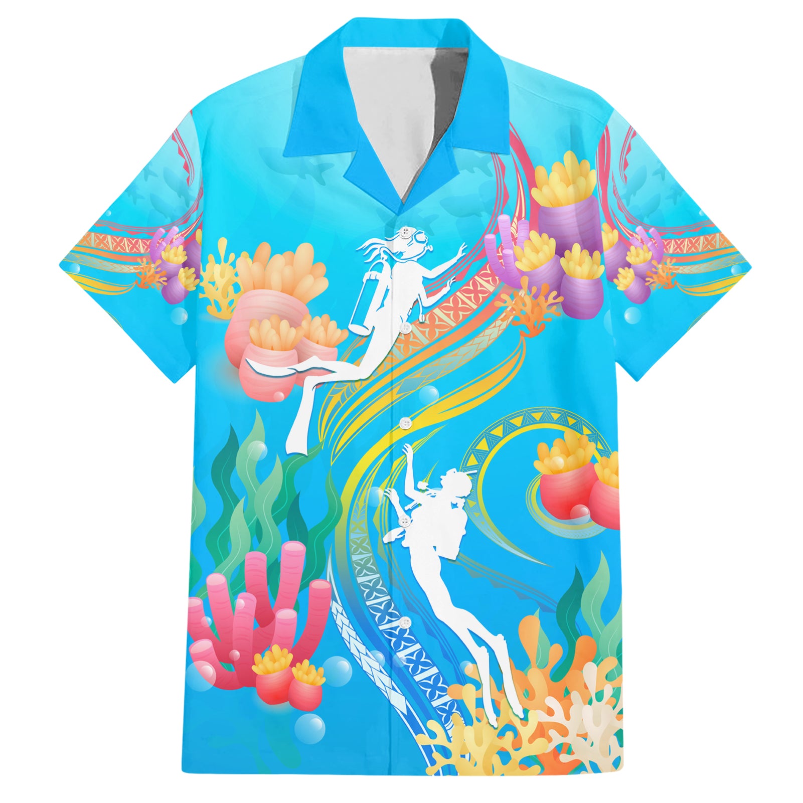 Under The Sea Scuba Diving Hawaiian Shirt Polynesian Pattern LT05 Blue - Polynesian Pride