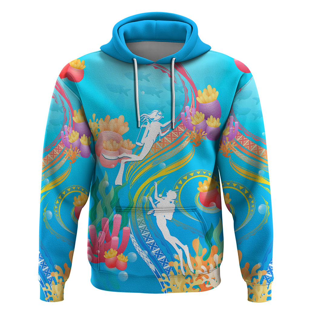 Under The Sea Scuba Diving Hoodie Polynesian Pattern LT05 Blue - Polynesian Pride