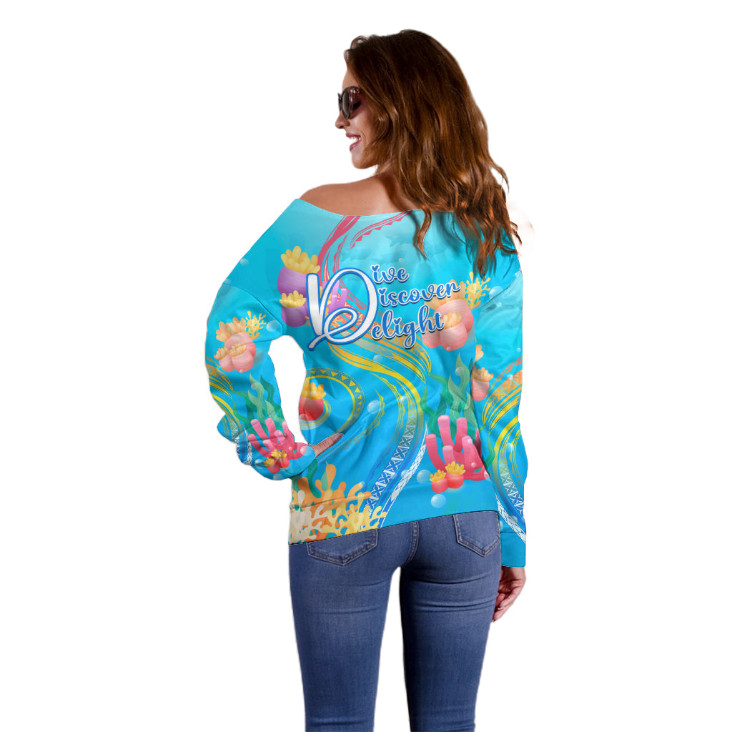 Under The Sea Scuba Diving Off Shoulder Sweater Polynesian Pattern LT05 - Polynesian Pride