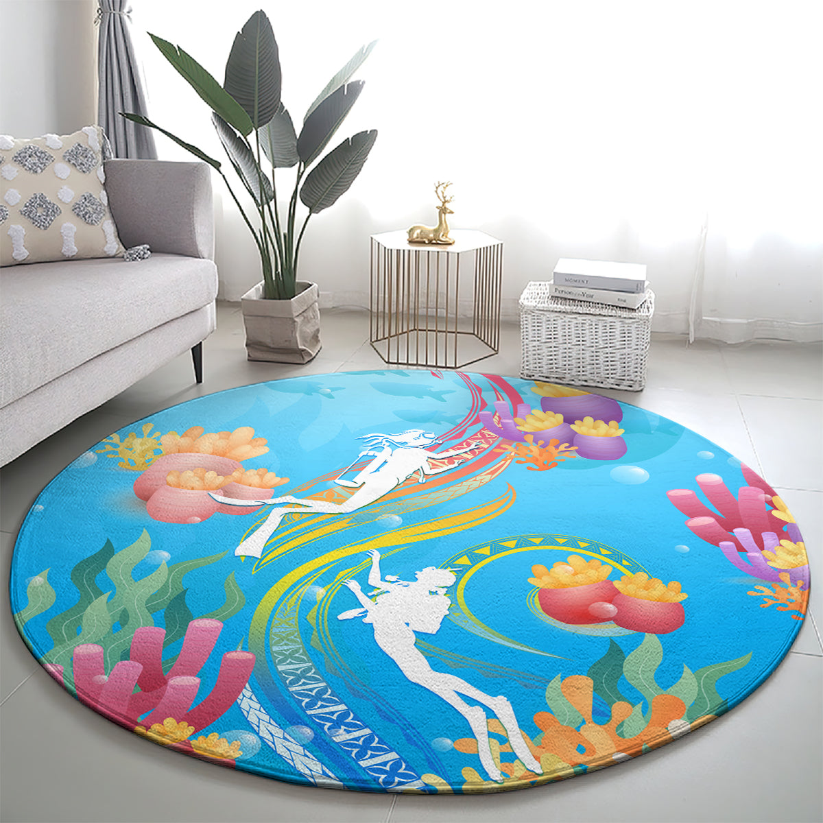 Under The Sea Scuba Diving Round Carpet Polynesian Pattern LT05 - Polynesian Pride