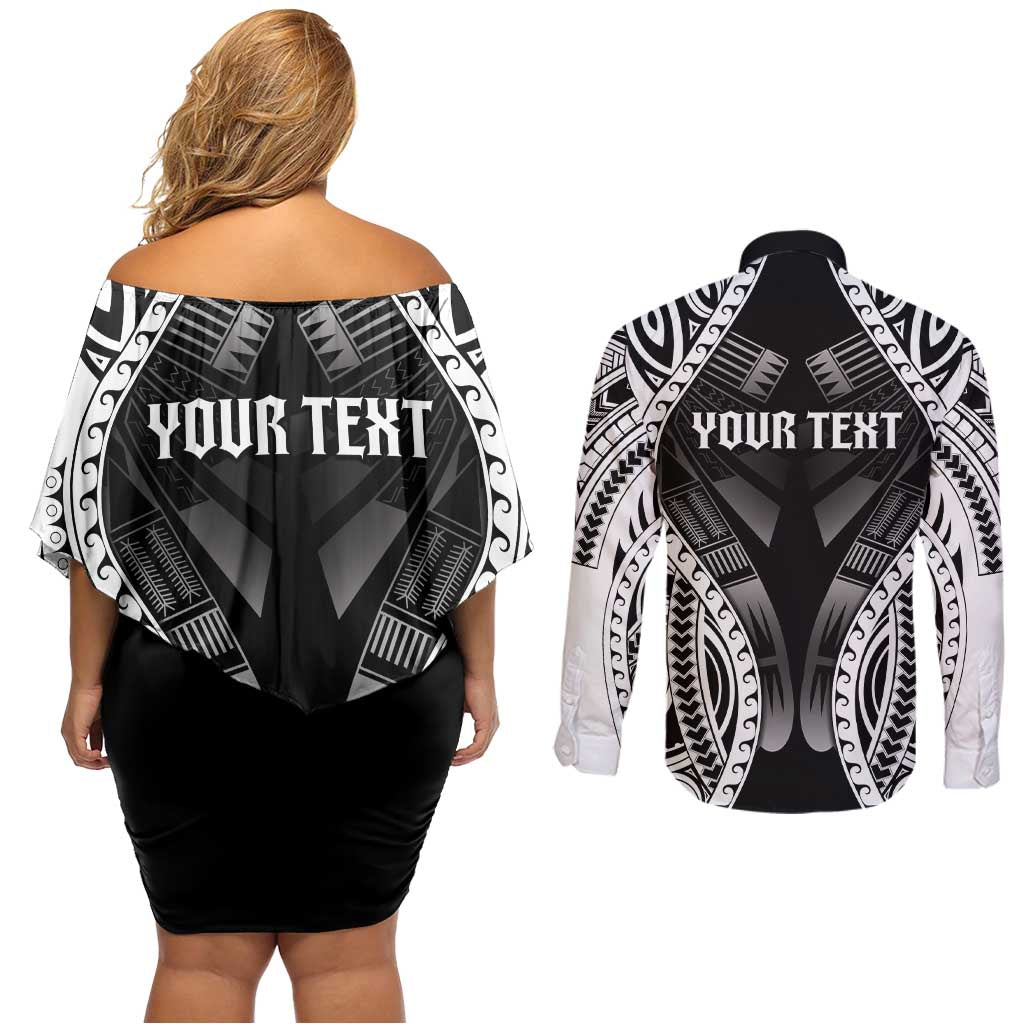 Personalised Remember Samoa Black Saturday Couples Matching Off Shoulder Short Dress and Long Sleeve Button Shirt Samoa Mo Samoa - Polynesian Pride