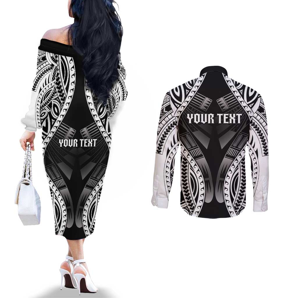 Personalised Remember Samoa Black Saturday Couples Matching Off The Shoulder Long Sleeve Dress and Long Sleeve Button Shirt Samoa Mo Samoa - Polynesian Pride