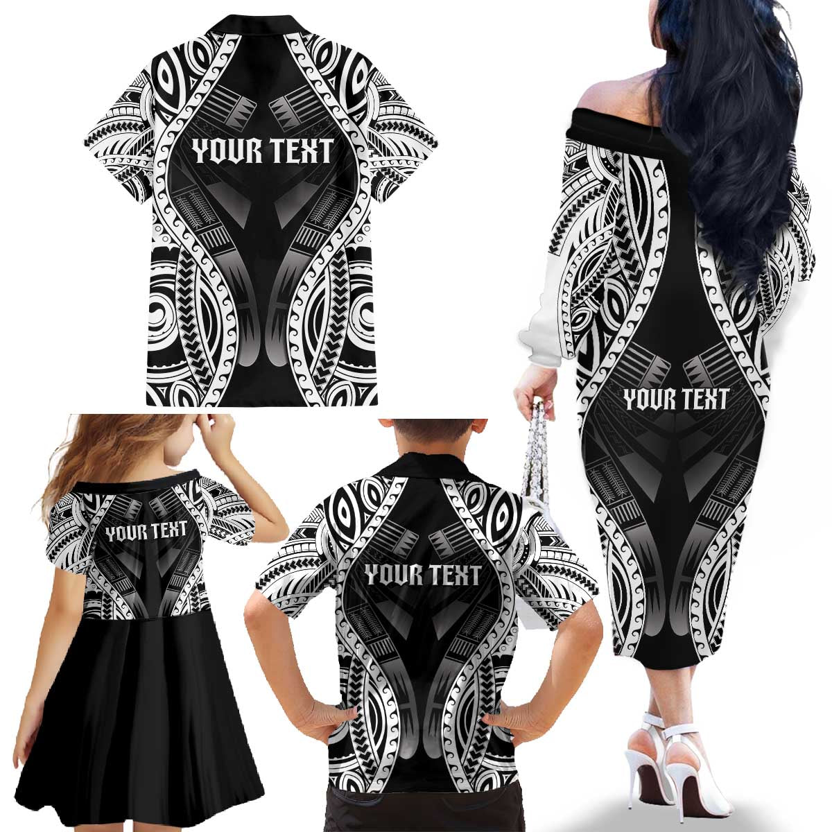 Personalised Remember Samoa Black Saturday Family Matching Off The Shoulder Long Sleeve Dress and Hawaiian Shirt Samoa Mo Samoa - Polynesian Pride