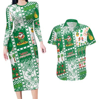 Norfolk Island Christmas Couples Matching Long Sleeve Bodycon Dress and Hawaiian Shirt Festive Beach Vibes LT05 Green - Polynesian Pride