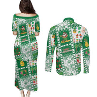 Norfolk Island Christmas Couples Matching Puletasi and Long Sleeve Button Shirt Festive Beach Vibes - Polynesian Pride