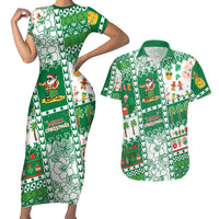 Norfolk Island Christmas Couples Matching Short Sleeve Bodycon Dress and Hawaiian Shirt Festive Beach Vibes LT05 Green - Polynesian Pride