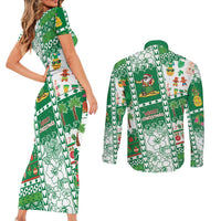 Norfolk Island Christmas Couples Matching Short Sleeve Bodycon Dress and Long Sleeve Button Shirt Festive Beach Vibes - Polynesian Pride