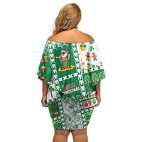 Norfolk Island Christmas Family Matching Off Shoulder Short Dress and Hawaiian Shirt Festive Beach Vibes - Polynesian Pride