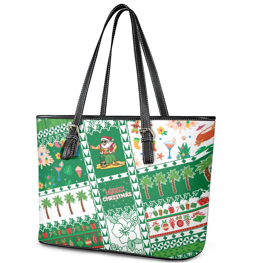 Norfolk Island Christmas Leather Tote Bag Festive Beach Vibes - Polynesian Pride