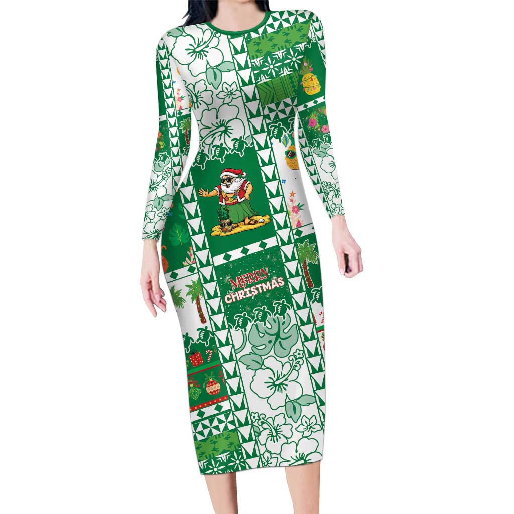 Norfolk Island Christmas Long Sleeve Bodycon Dress Festive Beach Vibes - Polynesian Pride