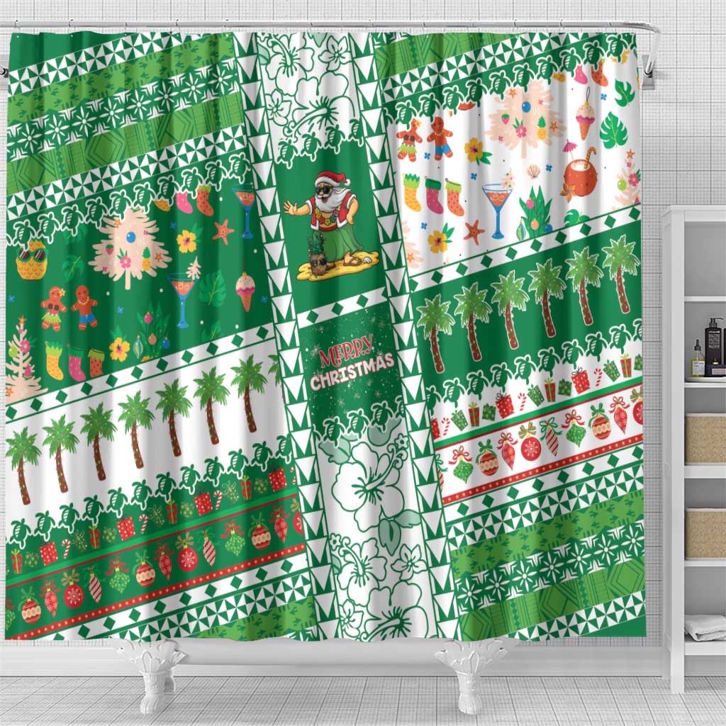 Norfolk Island Christmas Shower Curtain Festive Beach Vibes - Polynesian Pride