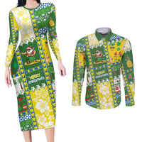 Pitcairn Islands Christmas Couples Matching Long Sleeve Bodycon Dress and Long Sleeve Button Shirt Festive Beach Vibes - Polynesian Pride